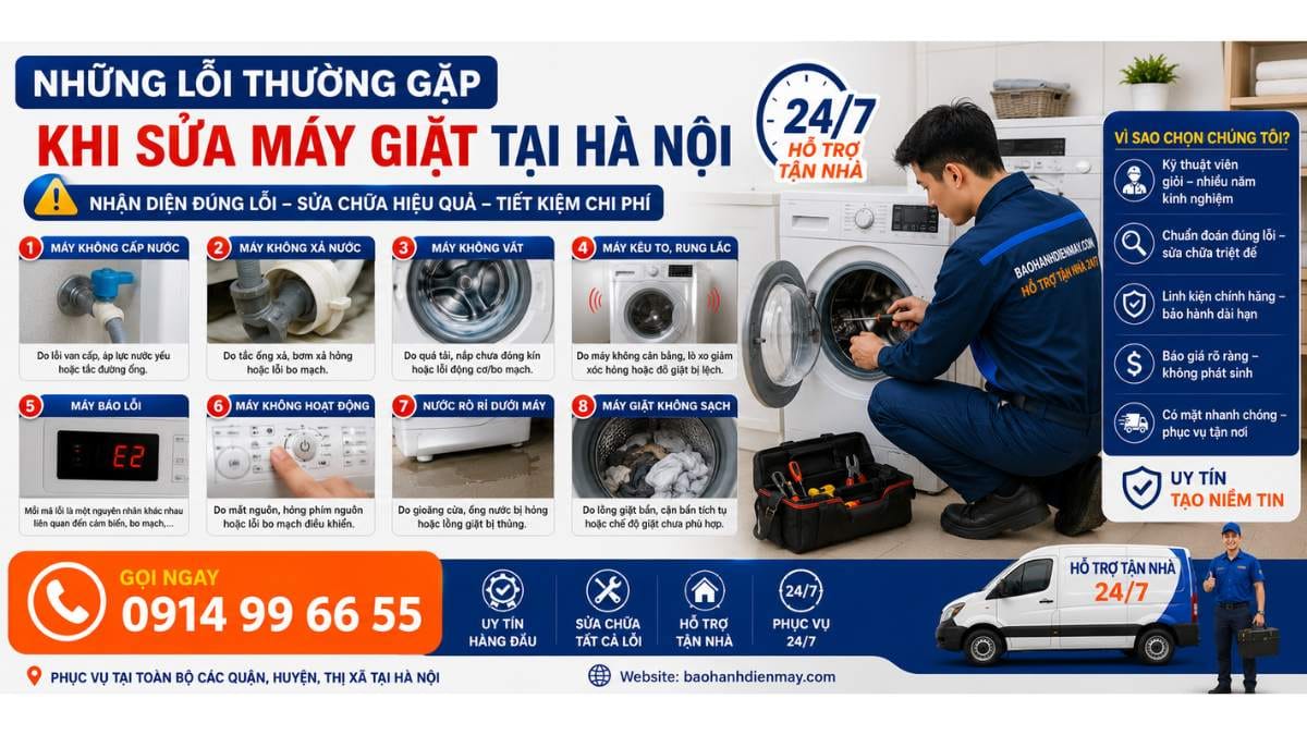 Những Lỗi Thường Gặp Khi Sửa Máy Giặt Tại Hà Nội https://baohanhdienmay.com 0914 99 66 55 Uy Tín – Hỗ Trợ Tận Nhà 24/7