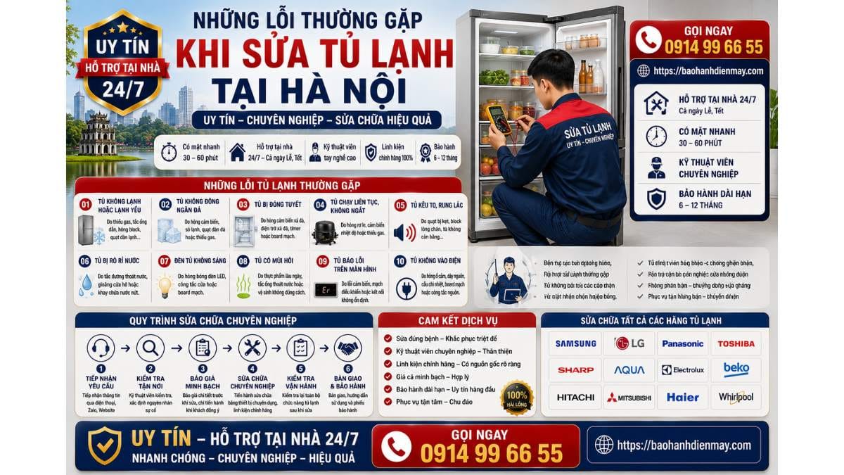 Những Lỗi Thường Gặp Khi Sửa Tủ Lạnh Tại Hà Nội https://baohanhdienmay.com 0914 99 66 55 Uy Tín – Hỗ Trợ Tại Nhà 24/7