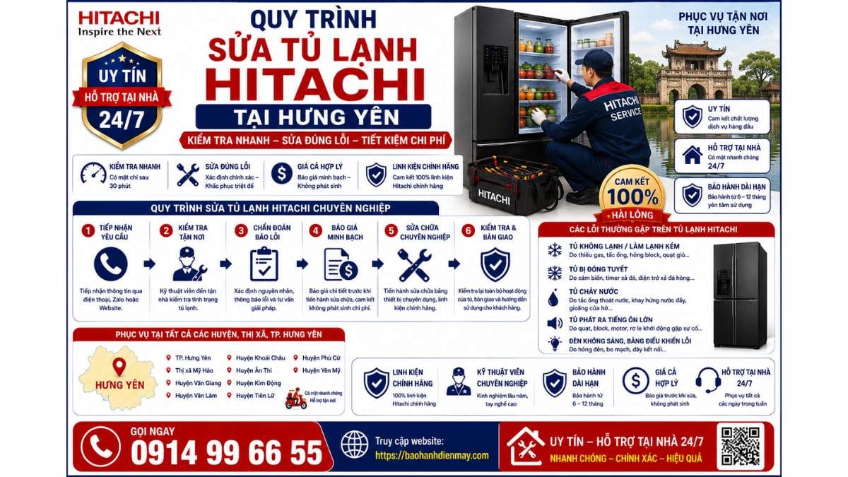 Quy Trình Sửa Tủ Lạnh Hitachi Tại Hưng Yên https://baohanhdienmay.com 0914 99 66 55 Uy Tín – Hỗ Trợ Tại Nhà 24/7